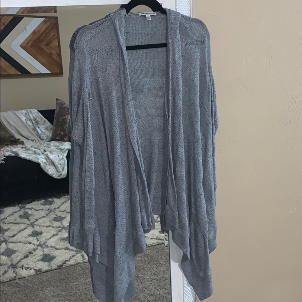Asymmetrical grey light hooded cardigan